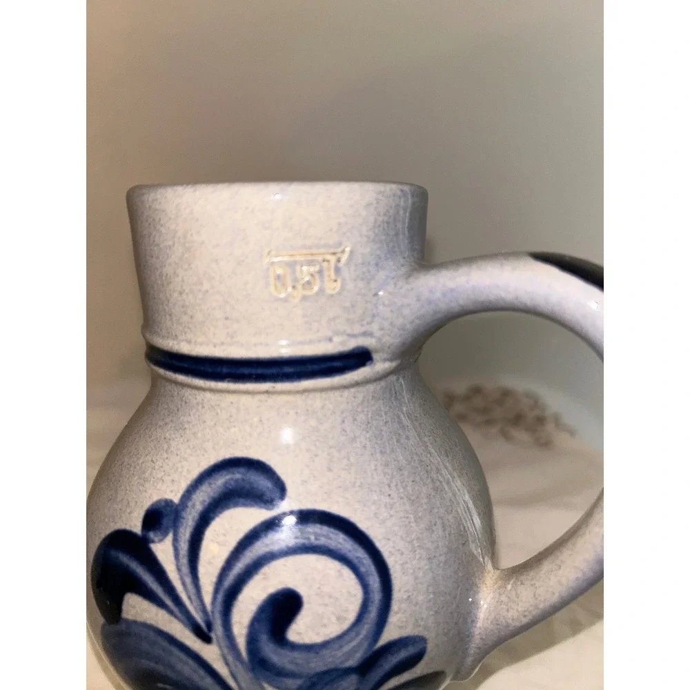 German Salt Glazed Stoneware Pitcher 0.5L Bettenhausen Burgerhaus Blue Grey Jug